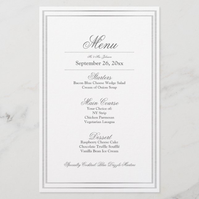 Menu Janto de Casamento de Fronteira de Prata Eleg (Frente)