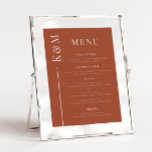 Menu Janto de Casamento de Linha Limpa Terracotta<br><div class="desc">Lista de menus de janto de casamento legante com linha simples e limpa com o casal inicial do lado. O fundo é terracota.</div>