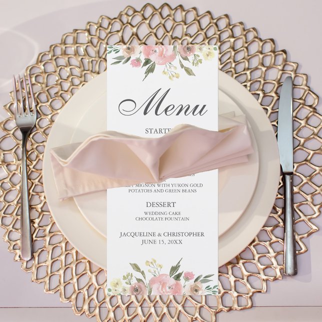 Menu Janto de Casamento de Mola Floral Rosa-Blush (Criador carregado)