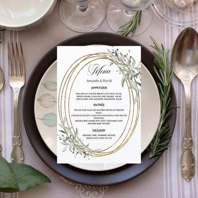 Menu Janto de casamento de ouro verde-sábio (Criador carregado)