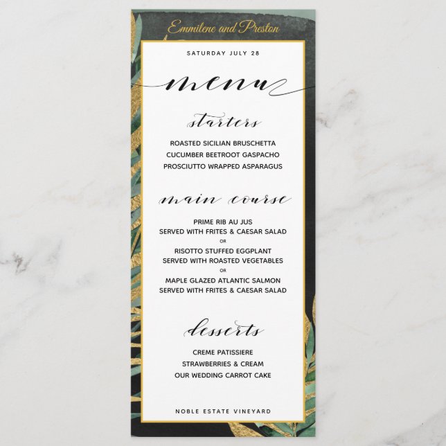 Menu Janto de Casamento de Palma Tropical (Frente)