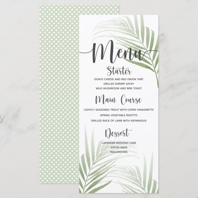 Menu Janto de Casamento de Palma Tropical (Frente/Verso)