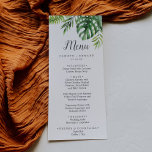 Menu Janto de Casamento de Palma Tropical Selvagem<br><div class="desc">Este janto de casamento de palmeiras tropicais selvagens é perfeito para um casamento de praia ou destino. A design apresenta um conjunto exótico de folhas de palmeiras de banana-d'água verde, samambaias, folhagem, plantas botânicas e verde para uma sensação tropical de verão. Este menu pode ser usado para recepção de casamento,...</div>