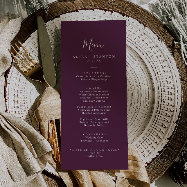 Menu Janto de Casamento de Plum, Coordenado Roxo Moody (Criador carregado)