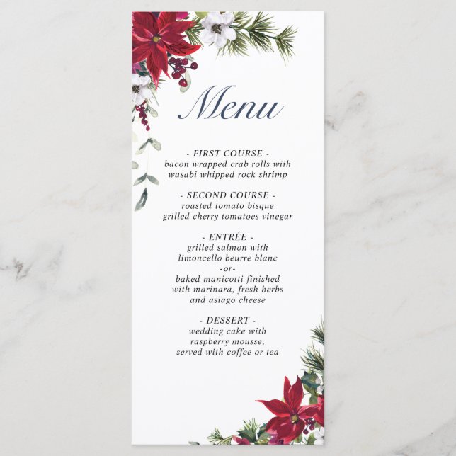 Menu Janto de Casamento de Poinsettia Vermelha no Natal (Frente)