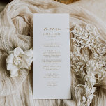 Menu Janto de Casamento de Script Dourado Moderno<br><div class="desc">Este moderno cartão de janto de casamento dourado é perfeito para um casamento minimalista. O simples design de cor amarela apresenta uma tipografia industrial única, com estilo boho moderno. Personalizável em qualquer cor. Mantenha o design mínimo e elegante, como está, ou personalize-o adicionando seus próprios gráficos e trabalhos de arte....</div>