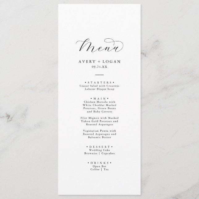 Menu Janto de Casamento de Script Elegante (Frente)