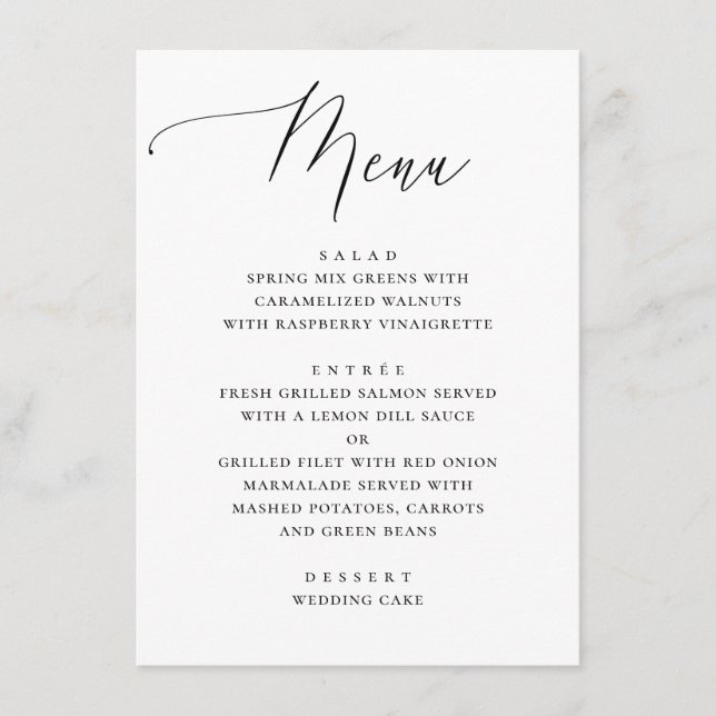 Menu Janto de Casamento de Script Limpo Clássico Preto  (Frente)