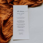 Menu Janto de Casamento de Script Moderno<br><div class="desc">Este moderno cartão de janto de casamento é perfeito para um casamento minimalista. O simples design preto e branco apresenta uma tipografia industrial única, com estilo boho moderno. Personalizável em qualquer cor. Mantenha o design mínimo e elegante, como está, ou personalize-o adicionando seus próprios gráficos e trabalhos de arte. Este...</div>