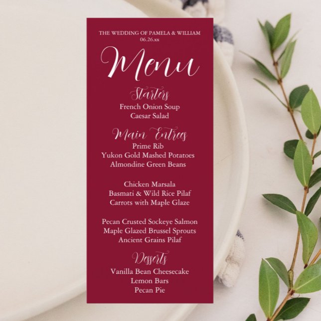 Menu Janto de Casamento do Estilo Simples Vermelho de C (In Situ Table)