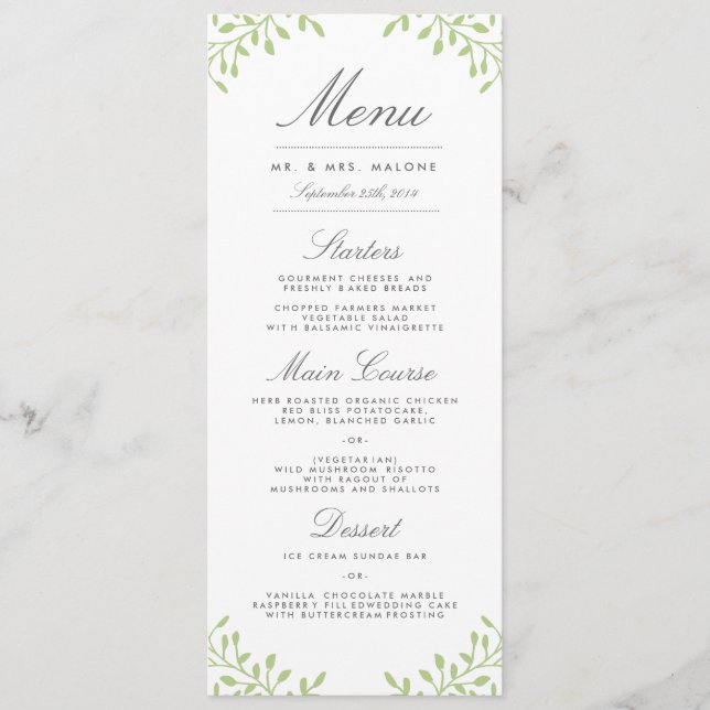Menu Janto de Casamento do Jardim Secreto - Verde (Frente)