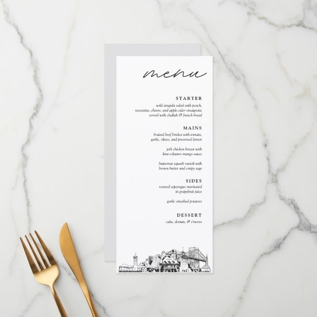 Menu Janto de Casamento do Skyline do Portland (Frente/Verso In Situ)