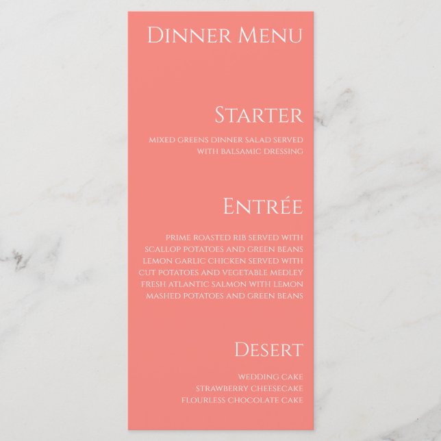 Menu Janto de Casamento e Bar - Coral Rosa- (Frente)