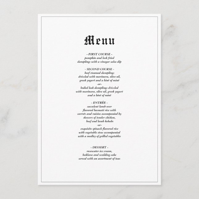 Menu Janto de Casamento Elegante Russo Minimalista (Frente)