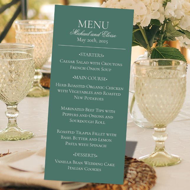 Menu Janto de Casamento Elegante Verde de Sábio Simples (Modern Elegant Sage Green Wedding Suite Theme with options to personalize for your special day.)