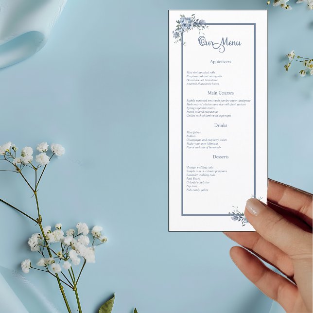 Menu Janto de Casamento Floral Azul Moderno (Criador carregado)