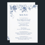 Menu Janto de Casamento Floral Azul Victoriano Elegante<br><div class="desc">Para mais personalização,  clique no link "personalizar mais" e use nossa ferramenta design para modificar esse modelo.</div>