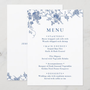 Menu Janto de Casamento Floral Azul Victoriano Elegante