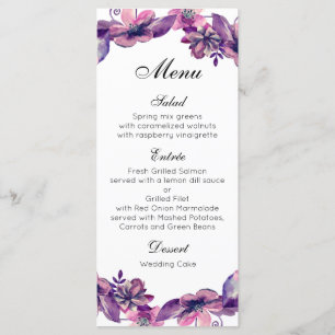Menu janto de casamento Floral Cartão de flor roxa
