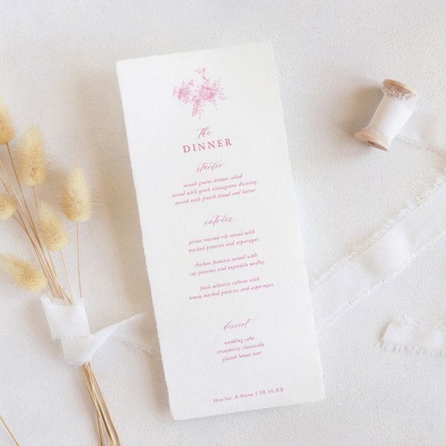 Menu Janto de Casamento Floral Clássico Toile Pink (Criador carregado)