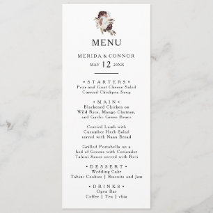 Menu Janto de Casamento Floral de Burgundy Boho