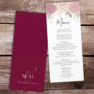 Menu Janto de Casamento Floral de Rosa da Watercolor Bu