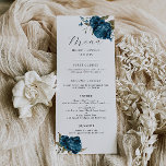 Menu Janto de Casamento Floral marinho Azul<br><div class="desc">Cartão de menu de janto floral elegante com cor d'água ilustrando as flores azuis do marinho com verde.</div>