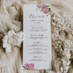 Menu Janto de Casamento Floral Rosa<br><div class="desc">Cartão de menu de janto floral elegante,  com a ilustração aquosa de flores cor rosa de pénia rosa com verde.</div>