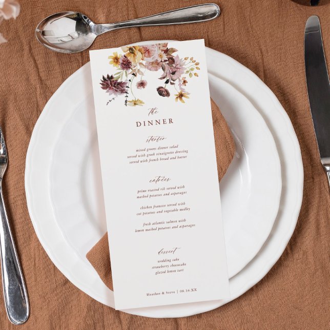 Menu Janto de Casamento Floral Rustic Fall Boho (Criador carregado)