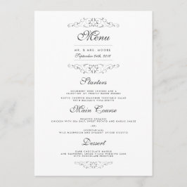 Menu Janto de Casamento Floreado de Prata Antiquad
