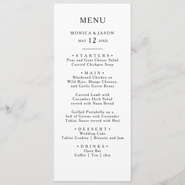 Menu Janto de Casamento Minimalista Clássico (Frente)
