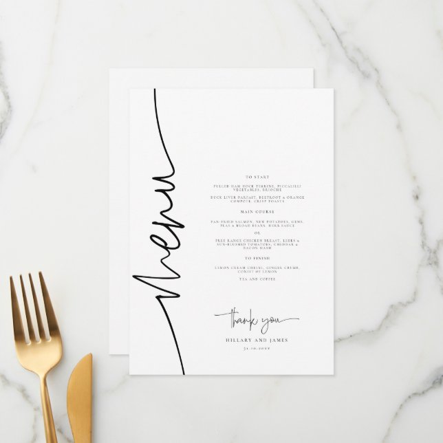 Menu Janto de Casamento Moderno da Caligrafia Whimsical (Frente/Verso In Situ)