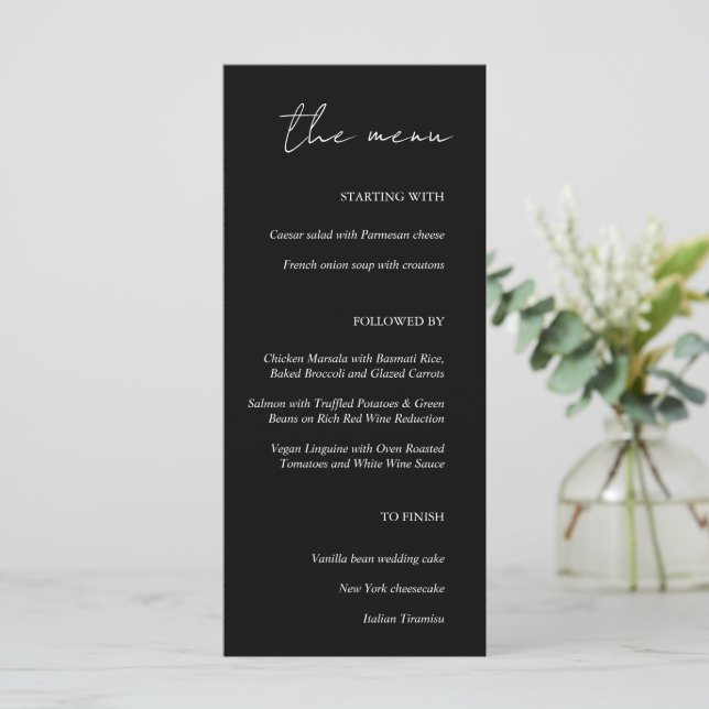 Menu Janto de Casamento Negra Minimalista Moderno (Em pé/Frente)