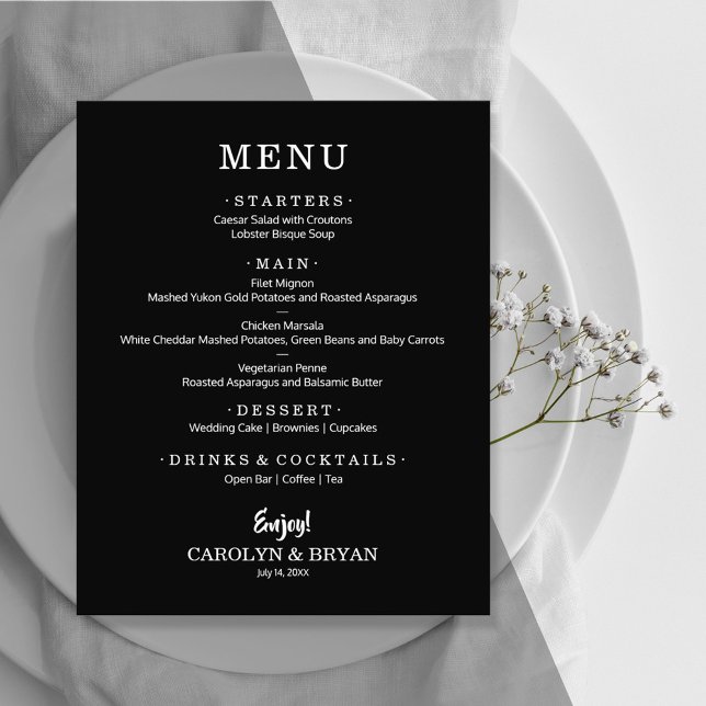 Menu Janto de Casamento Negro Elegante Simples de  (Criador carregado)