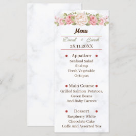 Menu Janto de Casamento Personalizado de Flor de Rosa E