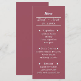 Menu Janto de Casamento Personalizado de Maroon Simples