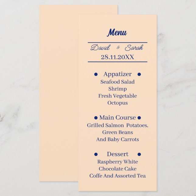 Menu Janto de Casamento Personalizado do Simple Beige (Frente/Verso)