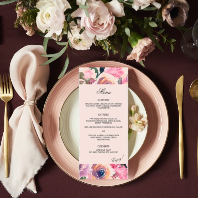 Menu Janto de Casamento por Aquarela Rosa-Blush Trendy (Criador carregado)