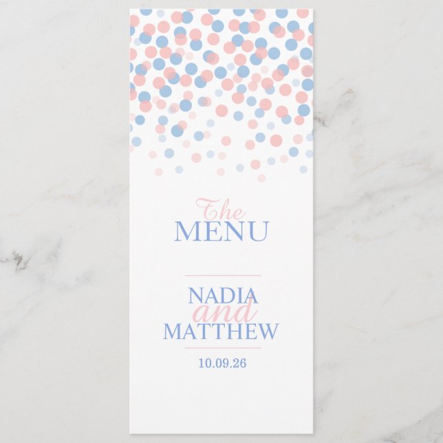 Menu janto de casamento rosa azul de Confetti (Frente)
