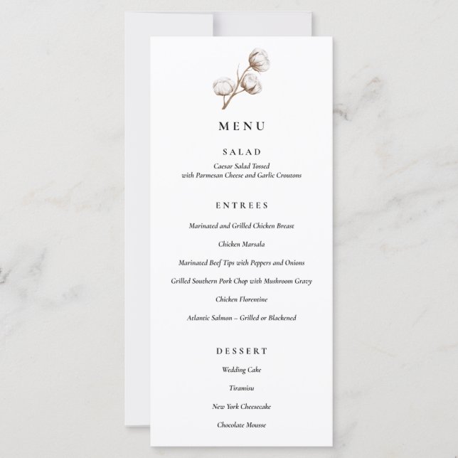 Menu Janto de Casamento Rustic Cotton (Frente)