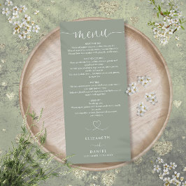 Menu Janto de Casamento Sage Green Heart Script