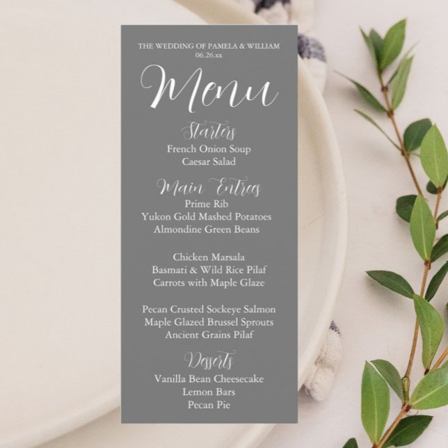 Menu Janto de Casamento Simples de Estilo de Cinza Escu (In Situ Table)