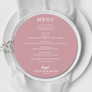 Menu Janto de Casamento Simples Elegante Dusty Rosa Rou