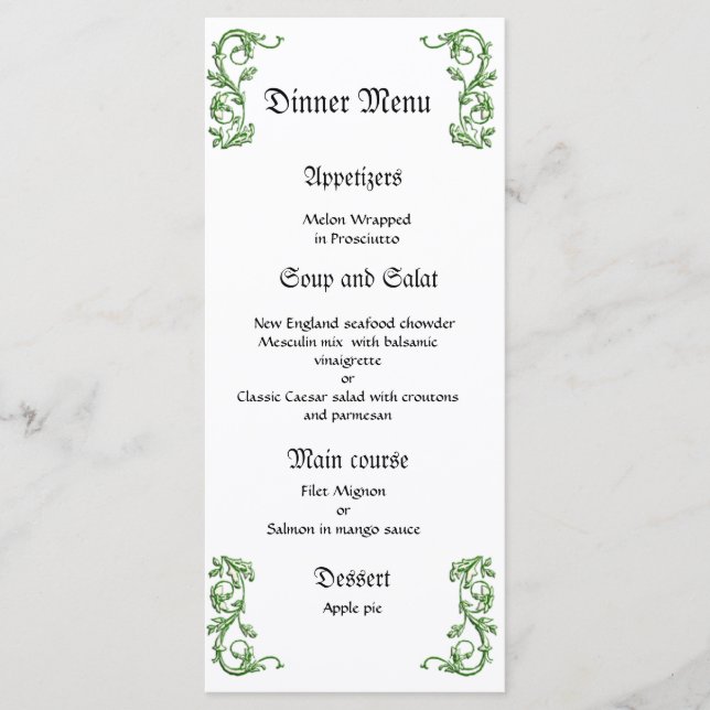 Menu janto de casamento verde clássico e eleganet (Frente)