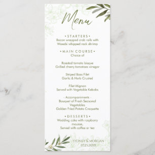 Menu Janto de Casamento Verde da Elegante Floral Botâni