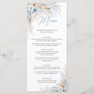 Menu Janto de casamentos de erva-pampas e flores azuis 