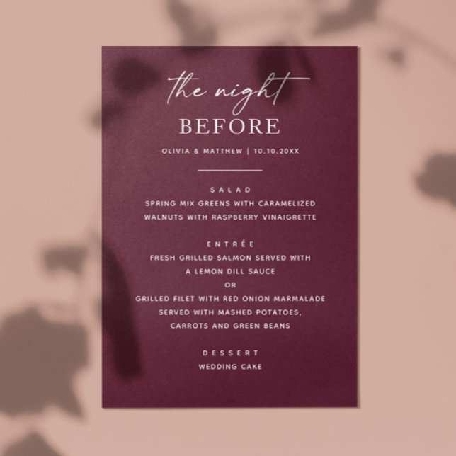 Menu Janto de ensaio da Borgonha | Noite Antes do Elega (Criador carregado)