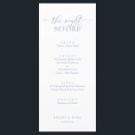 Menu Janto de ensaio de casamento, Romântico Azul empoe<br><div class="desc">Janto de Ensaio de Casamento,  Romântico Azul Derramado Na noite anterior ao Menu. Fácil personalização e personalização para suas necessidades,  e seus convidados de janto ficarão entusiasmados quando eles virem esse menu de janto perfeito e na moda.</div>