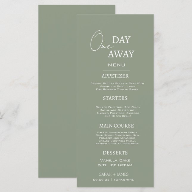 Menu Janto de ensaio Mínimo Verde a Um Dia de Ausência (Frente/Verso)