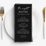 Menu Janto de ensaio negro elegante | Moderno Minimalis<br><div class="desc">Defina o tom para uma na moda com este cartão de menu jante de ensaio preto. Apresentando um fundo negro ousado, um cabeçalho elegante de script e um layout serif moderno, este design é perfeito para eventos formais, minimalistas ou de gravata negra na noite anterior ao seu casamento. Personalize com...</div>